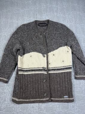 Giesswein Austria Wool Mohair Alpaca Cardigan Embroidered Women 38 Brown Cream